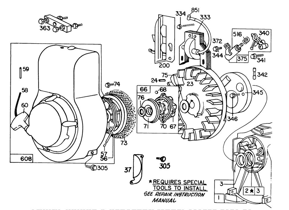Engine Briggs & Stratton Model 111202-0131-01 4 H.P. Tiller Model 58336 Diagram and Parts List for 58307 8000001 - 8999999 Toro Tiller