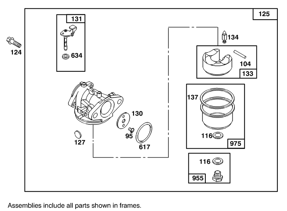Carburetor Assembly Briggs And Stratton 127802-0640-01 Diagram and Parts List for 20444 5900001 - 5999999 Toro Lawn Mower