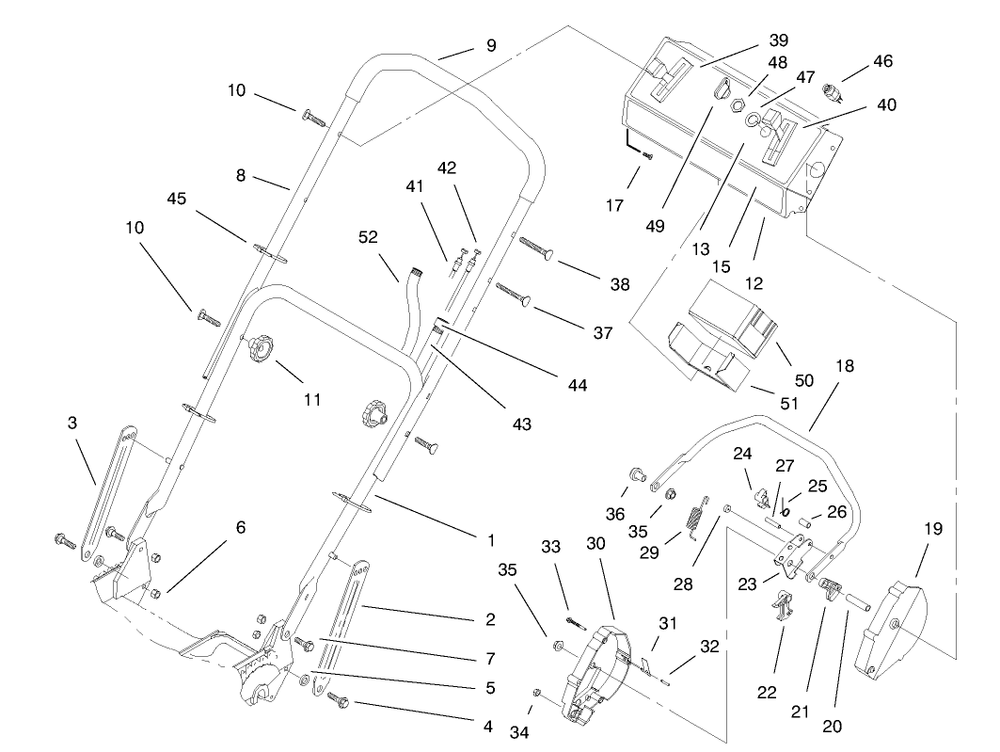 Handle Assembly (Model No. 20466 Only) Diagram and Parts List for 20466 6900001 - 6999999 Toro Lawn Mower
