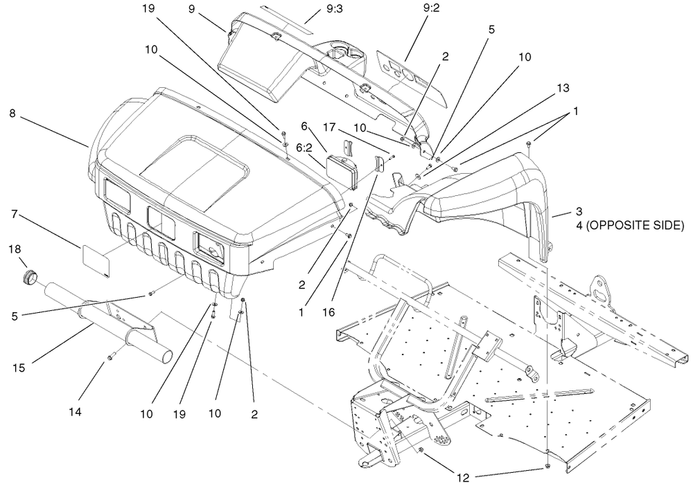 Hood And Fender Assembly Diagram and Parts List for 12003 210000001 - 210999999 Toro Lawn Tractor