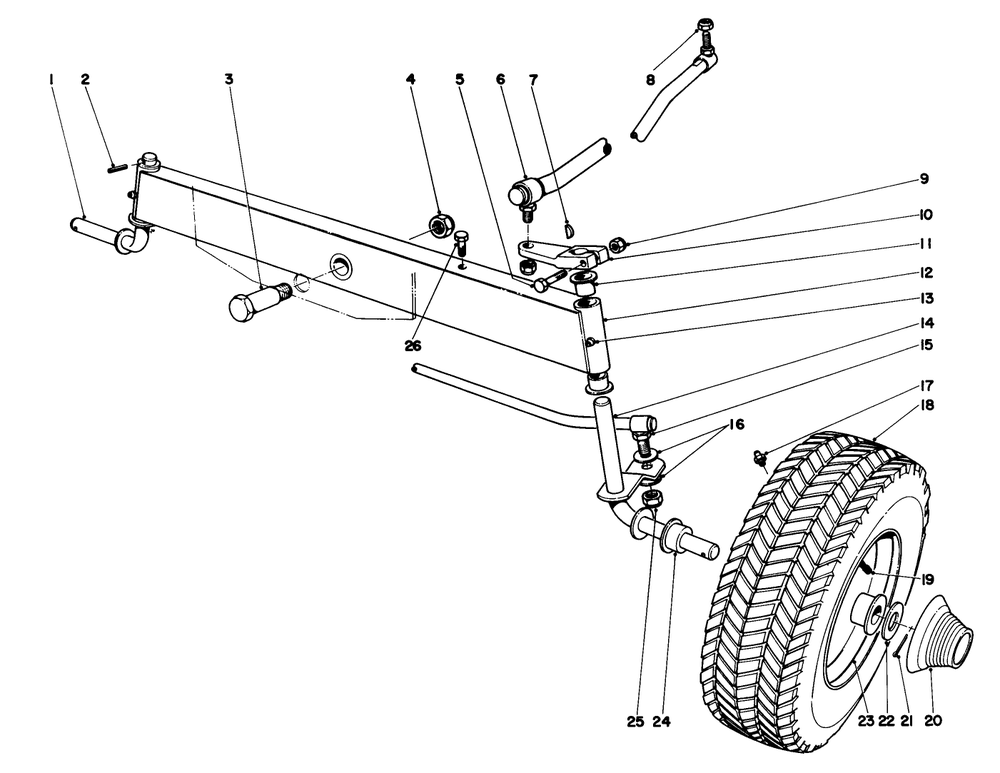 Front Axle Assembly Diagram and Parts List for 55055 1000001 - 1999999 Toro Lawn Tractor
