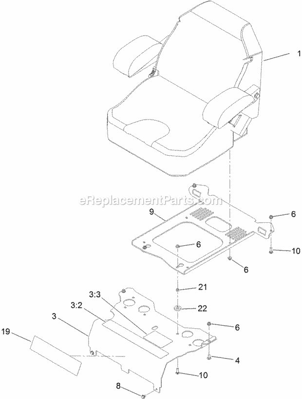 Seat Mounting Assembly Diagram and Parts List for 74954 313000001-313999999 Toro Lawn Mower