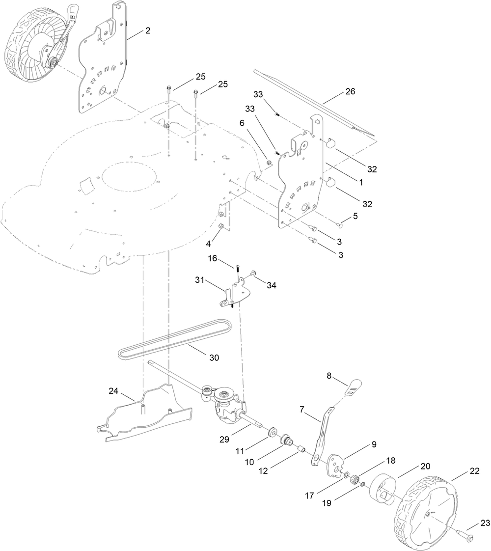 Rear Wheel And Height-Of-Cut Assembly Diagram and Parts List for 21774 400000000 - 410999999 Toro Lawn Mower