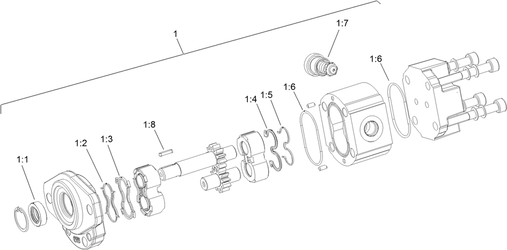 Hydraulic Gear Pump Assembly No. 132-8954 Diagram and Parts List for 68138G 412896904 - 415399999 Toro Cement Mixer