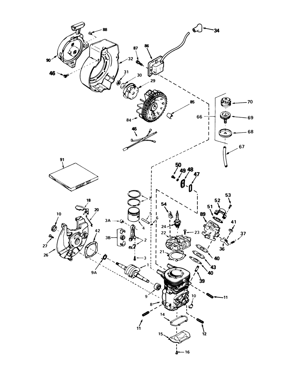 Engine Tecumseh Model Ah-600 Type 1623 Diagram and Parts List for 38162 4000001 - 4999999 Toro Snow Blower
