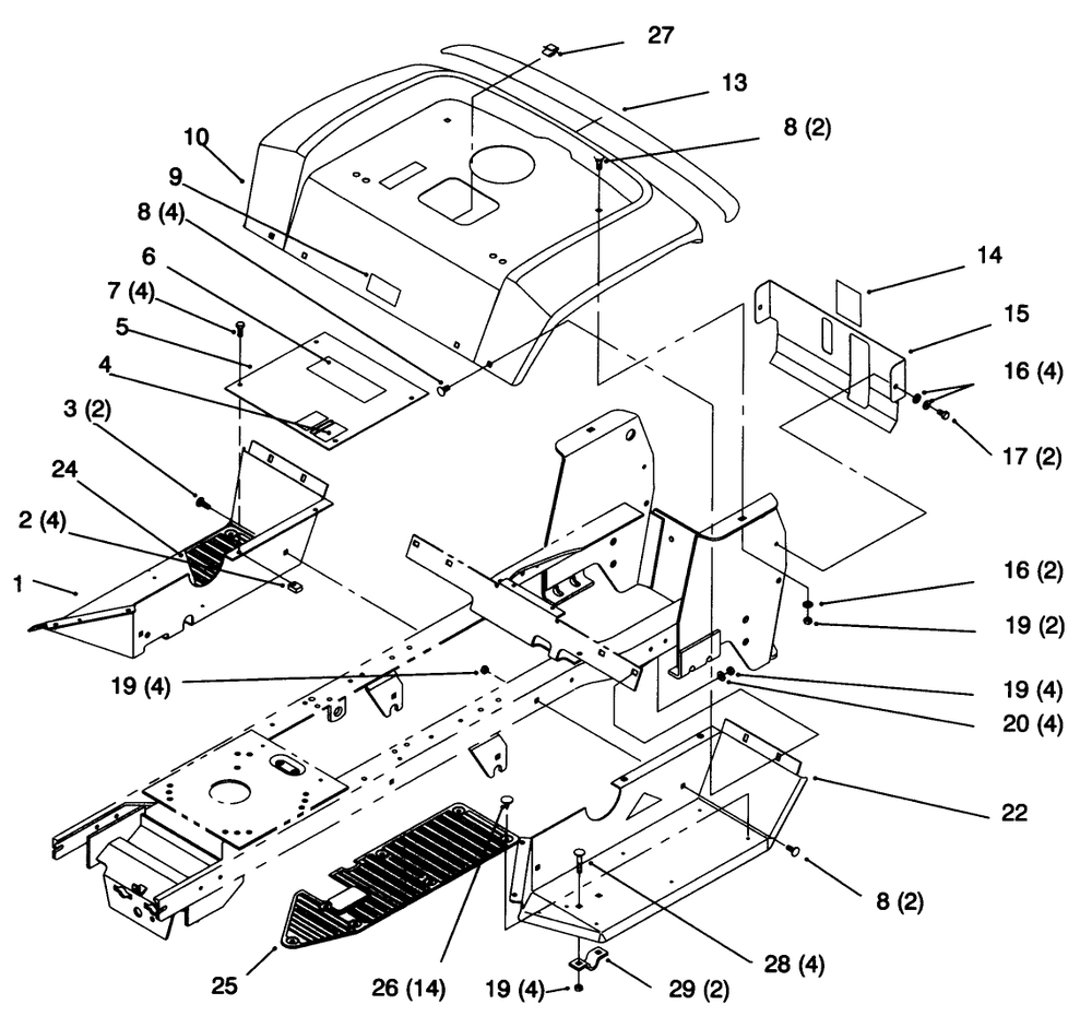 Fender And Footrest Diagram and Parts List for 72043 6900001 - 6999999 Toro Lawn Tractor