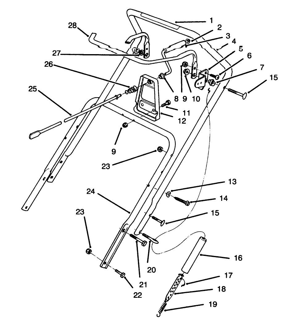 Handle Assembly Diagram and Parts List for 38180 6900001 - 6999999 Toro Snow Blower