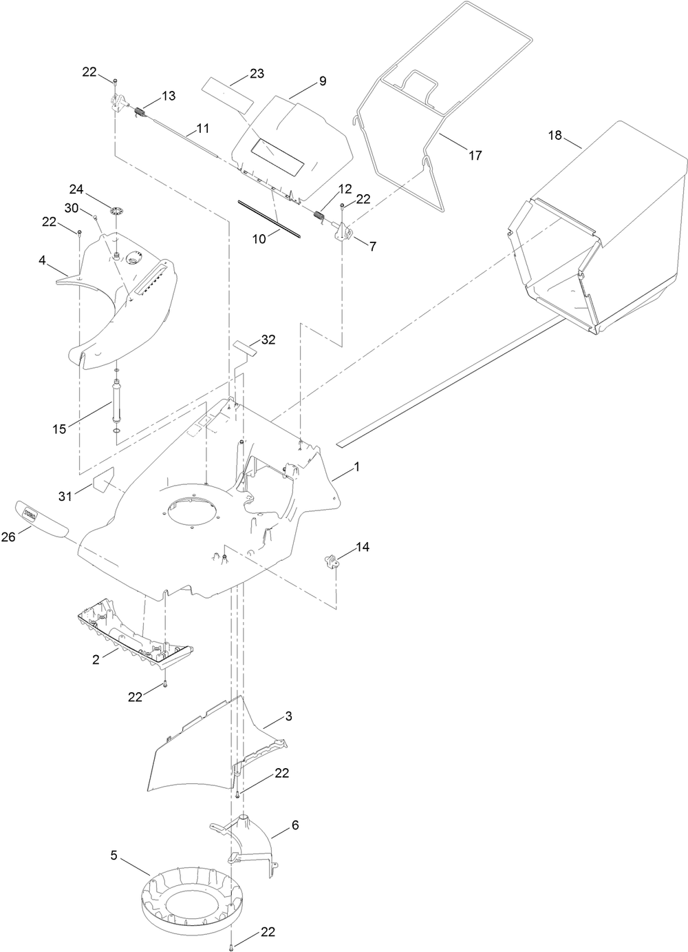 Deck And Bagger Assembly Diagram and Parts List for 2657 404000000 - 406999999 Toro Lawn Mower