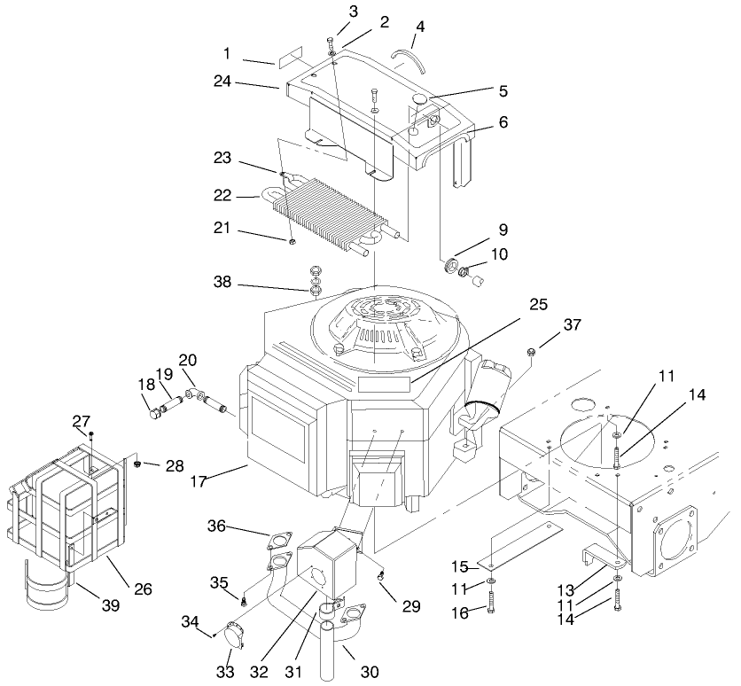 16 Hp Engine & Oil Cooler Diagram and Parts List for 30188 7900001 - 7999999 Toro Lawn Tractor Accessories