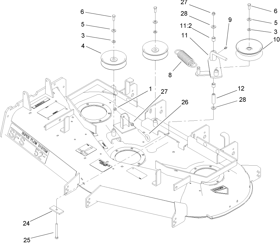 Idler And Pulley Assembly Diagram and Parts List for 105-6174 (240000001-240999999)(2004) Toro Lawn Mower