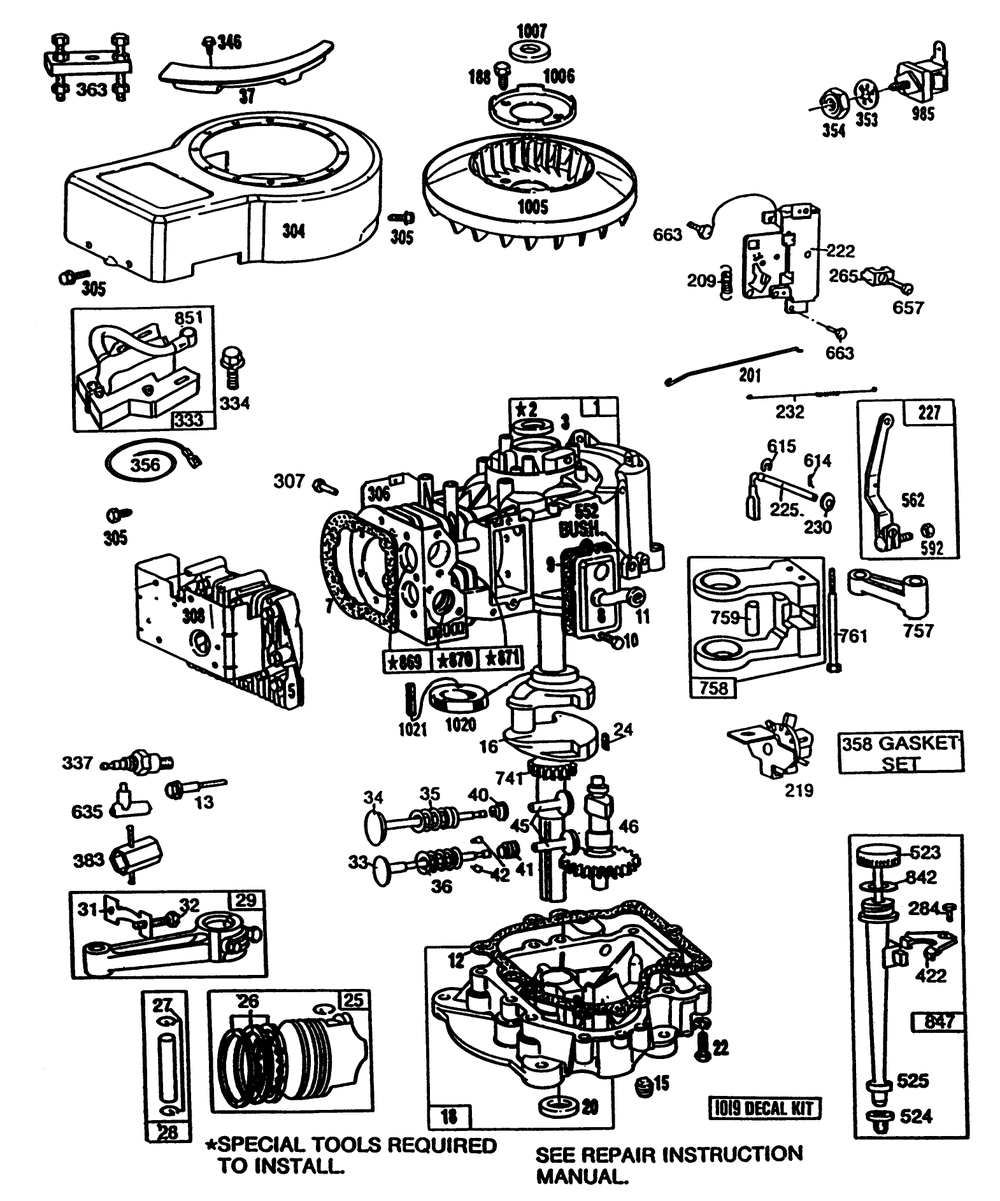 Engine Briggs & Stratton Model No. 281707-0175-01 12 H.P. Rear Engine Rider Electric Model 56175 Diagram and Parts List for 56175 8000001 - 8999999 Toro Lawn Tractor