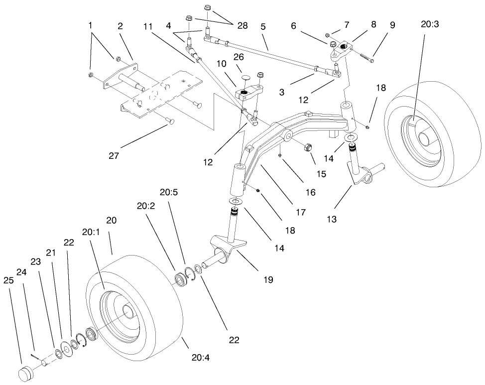 Tie Rods, Spindle & Front Axle Assembly Diagram and Parts List for 73545 8900001 - 8999999 Toro Lawn Tractor