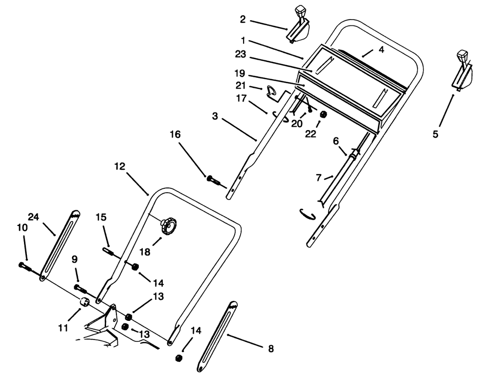 Handle Assembly Diagram and Parts List for 20436WF 39000001 - 39999999 Toro Lawn Mower