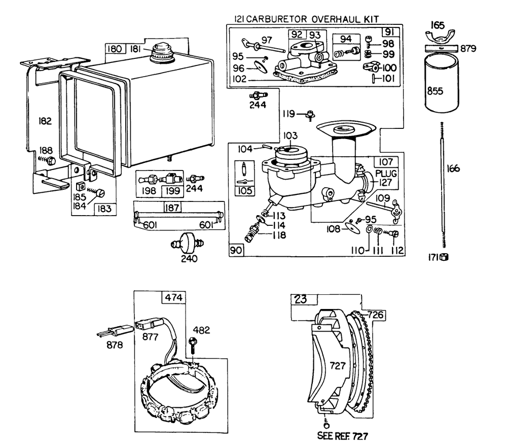 Engine Model No. 252416 Type No. 0190-01 (Continued) (11 H.P. Snbriggs & Stratton Diagram and Parts List for 38160 0000001 - 0999999 Toro Snow Blower