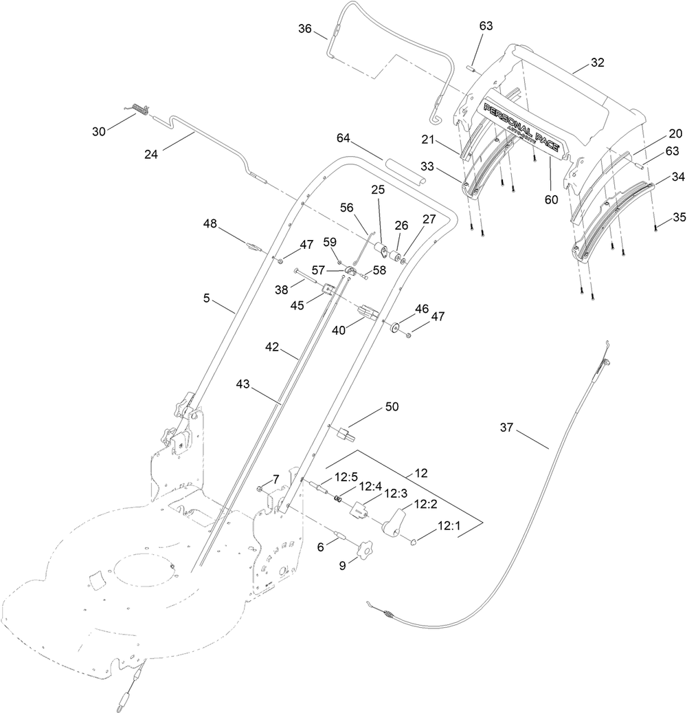 Handle Assembly Diagram and Parts List for 21774 400000000 - 410999999 Toro Lawn Mower
