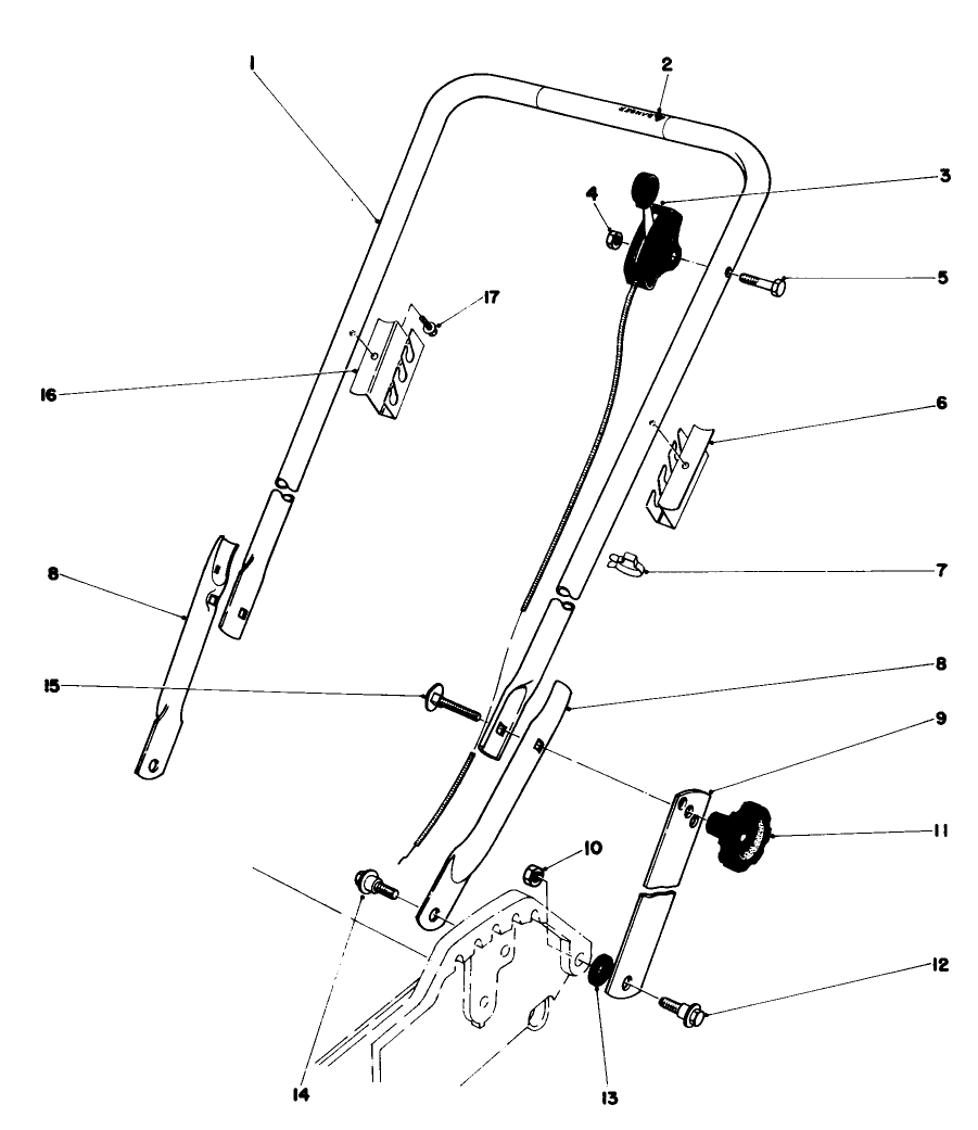 Handle Assembly Diagram and Parts List for 20698 2000001 - 2999999 Toro Lawn Mower