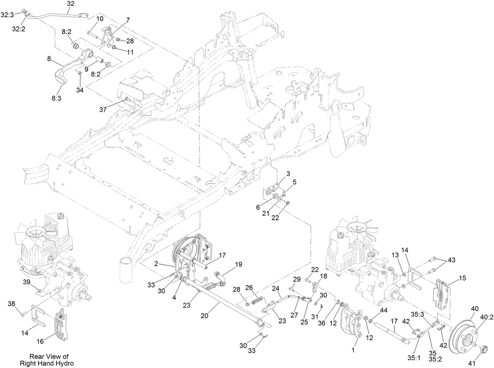 Park Brake Assembly Diagram and Parts List for 74942TE 402364843-404319999 Toro Lawn Tractor