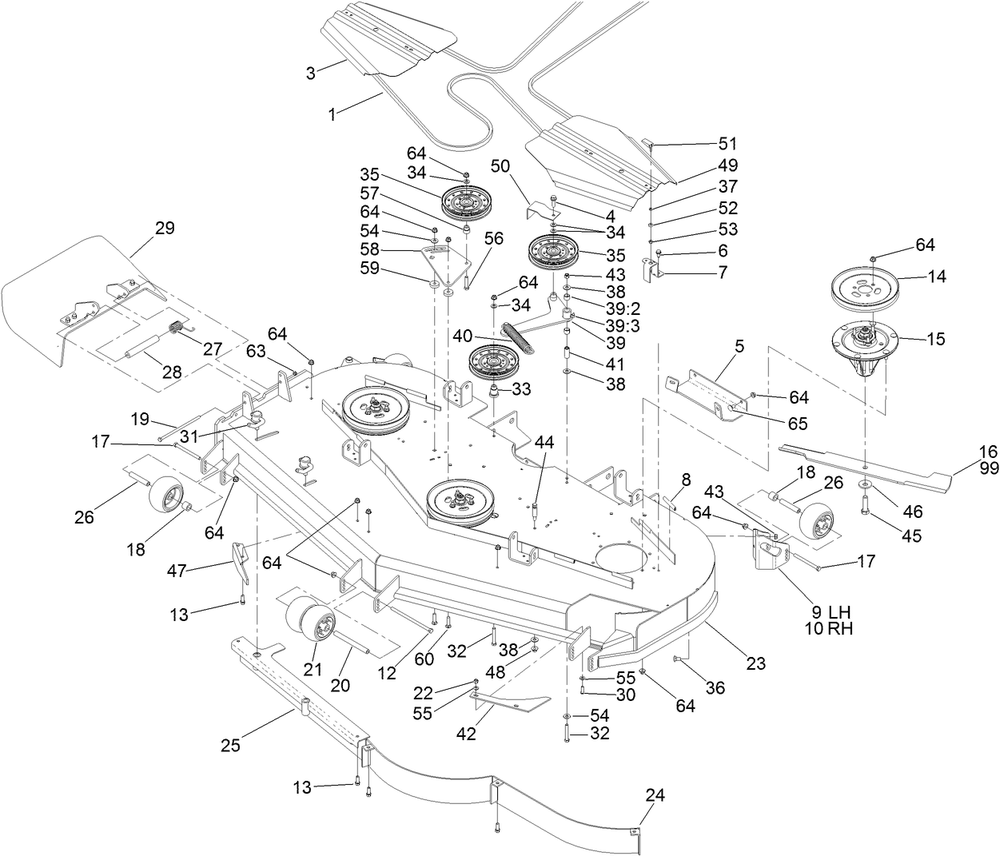 Deck Assembly Diagram and Parts List for 74274 (313000001-313999999)(2013) Toro Lawn Mower