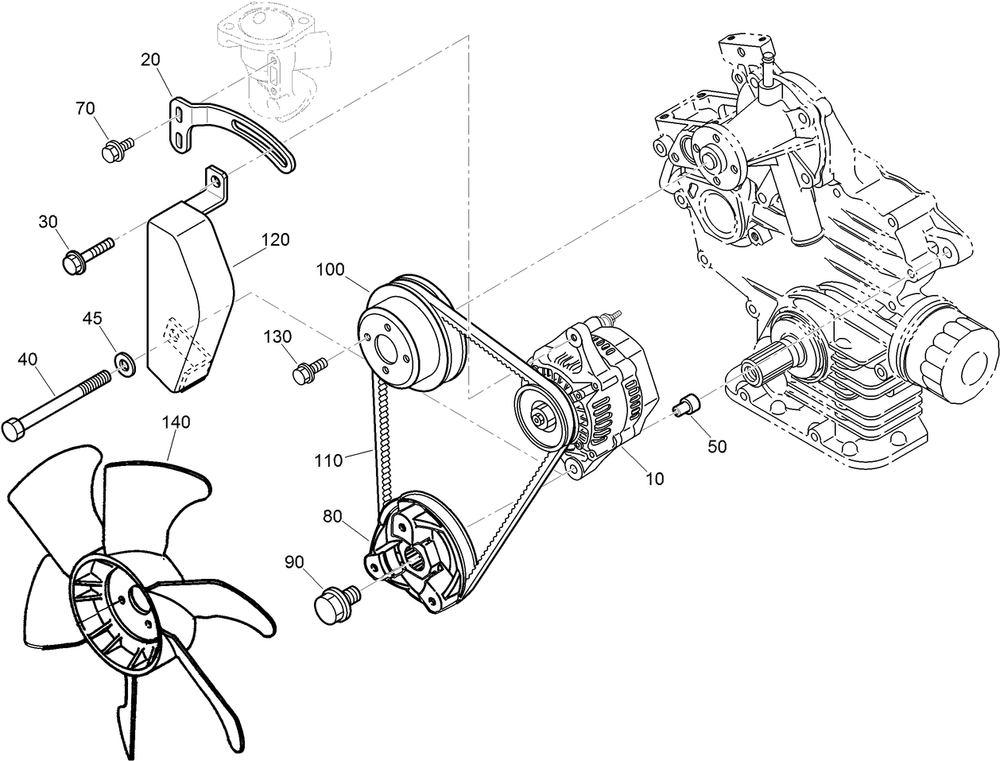 Alternator, Pulley And Fan Assembly Diagram and Parts List for 22324 407960000 - 409359999 Toro Lawn Tractor Accessories
