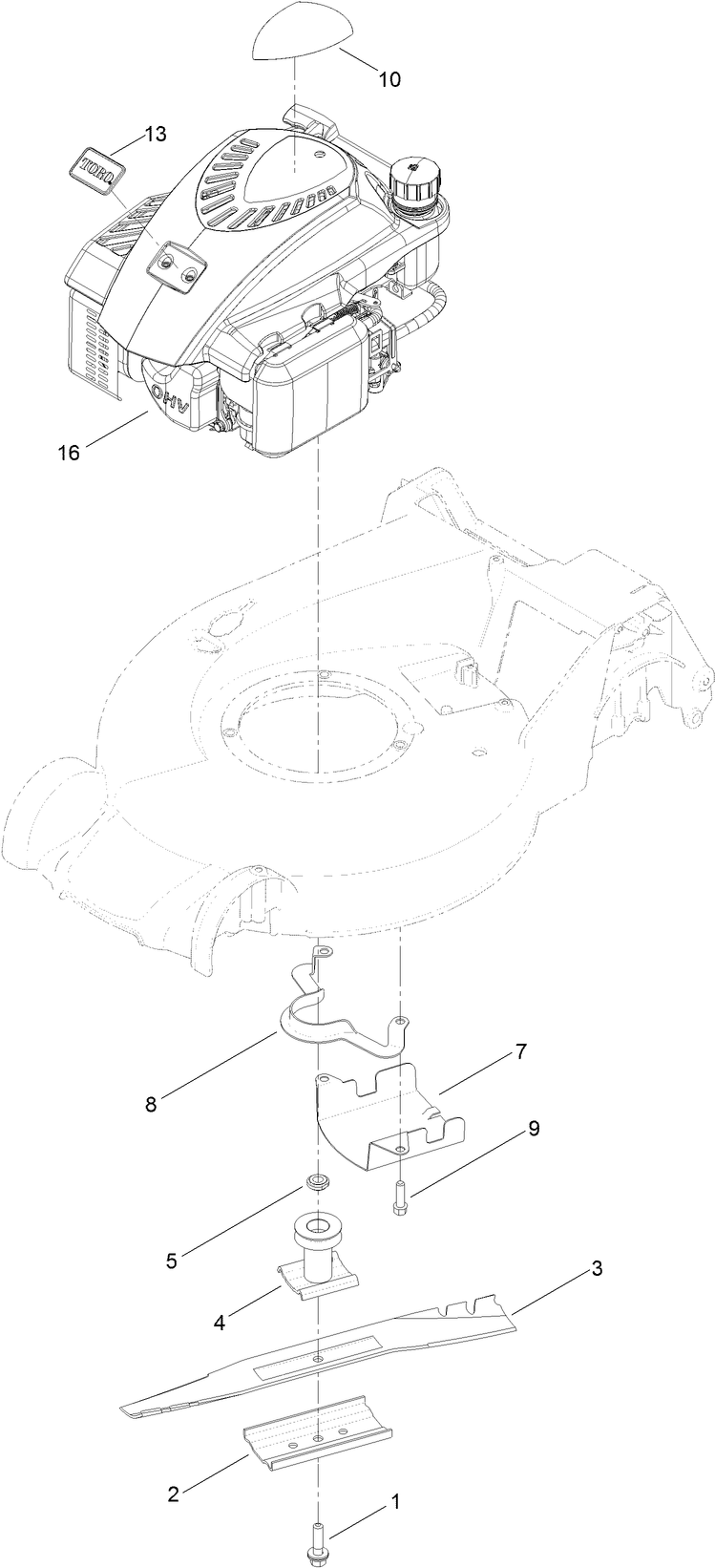 Blade And Engine Assembly Diagram and Parts List for 20838 401700000 - 409999999 Toro Lawn Mower