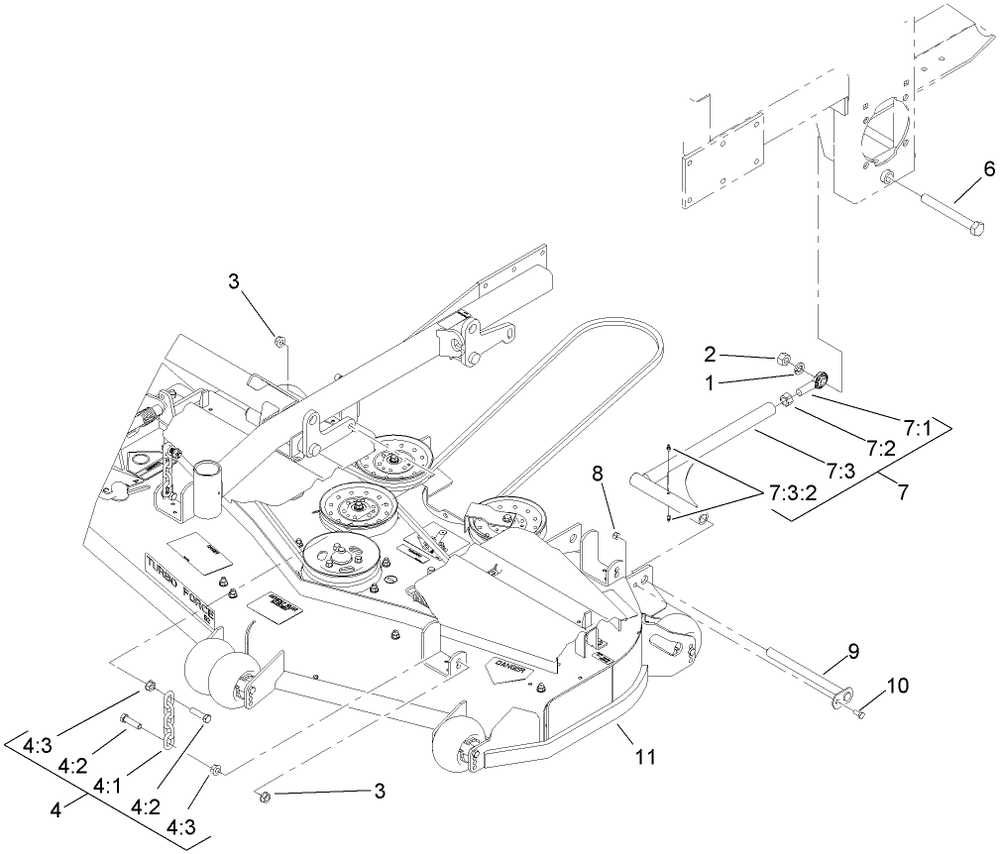 Deck Connection Assembly Diagram and Parts List for 74265TE (270000001-270999999)(2007) Toro Lawn Mower