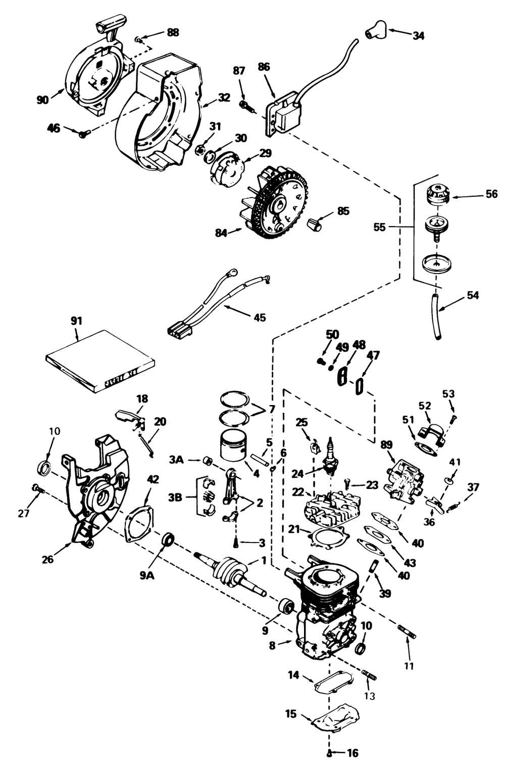 Engine Tecumseh Model No. Ah-600 Type 1622-M (Model No. 38110c) Diagram and Parts List for 38115C 7000001 - 7999999 Toro Snow Blower