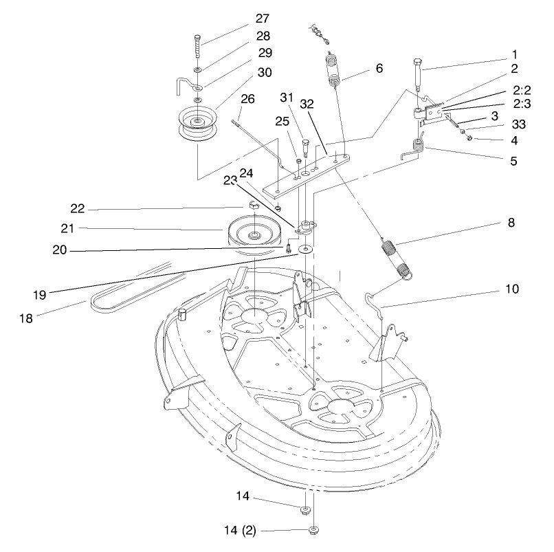 Pulley & Belt Assembly (38" Cutting Unit) Diagram and Parts List for 71190 8900001 - 8999999 Toro Lawn Tractor