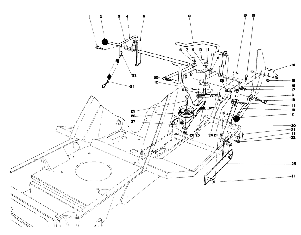 Shift & Clutch Assembly Diagram and Parts List for 57357 1000001 - 1999999 Toro Lawn Tractor