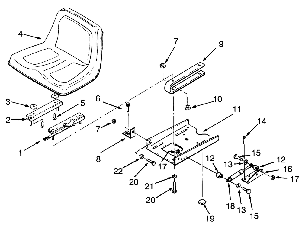 Seat Diagram and Parts List for 73420 3900001 - 3999999 Toro Lawn Tractor