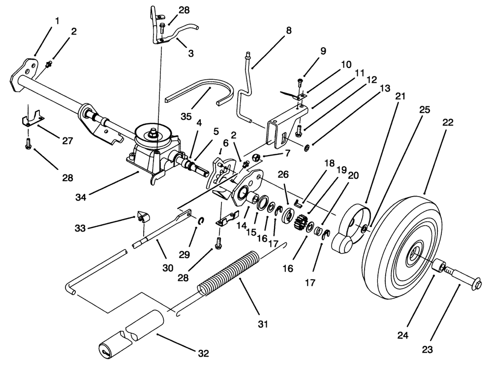 S. P. Rear Axle Assembly Diagram and Parts List for 20922B 49000001 - 49999999 Toro Lawn Mower