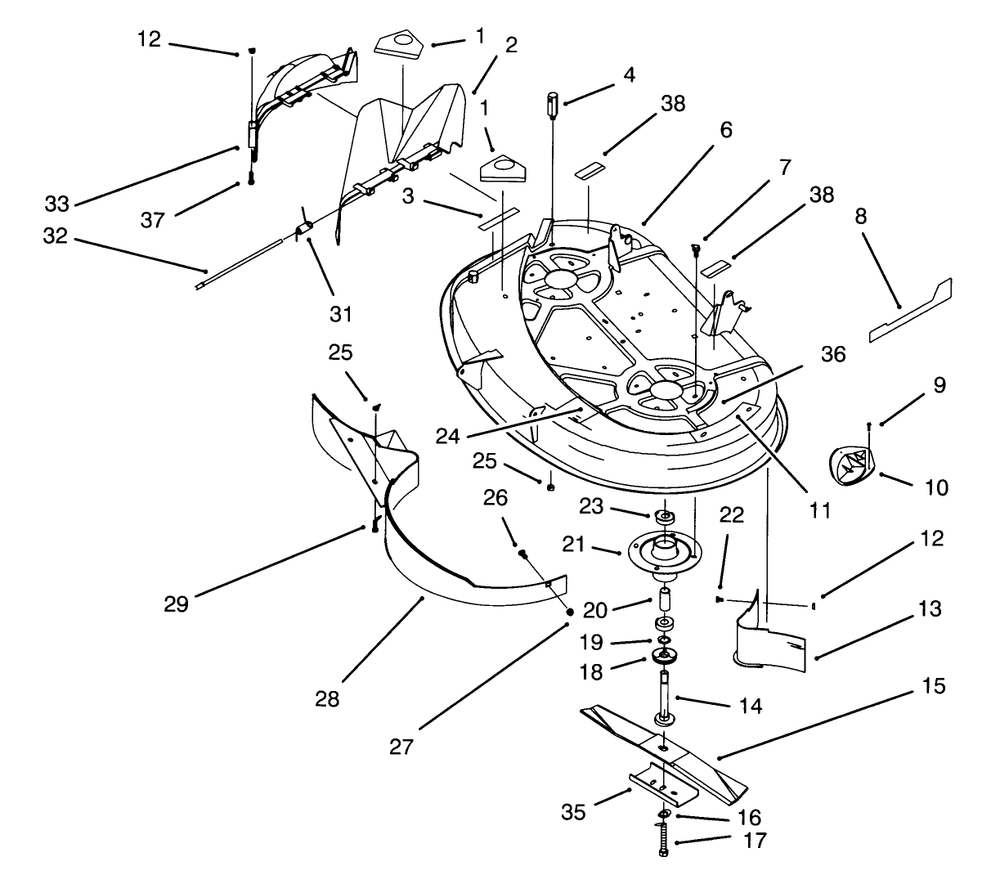 Housing & Spindle Assembly (38" Cutting Unit) (Model No. 7118o Only) Diagram and Parts List for 71180 3900001 - 3999999 Toro Lawn Tractor