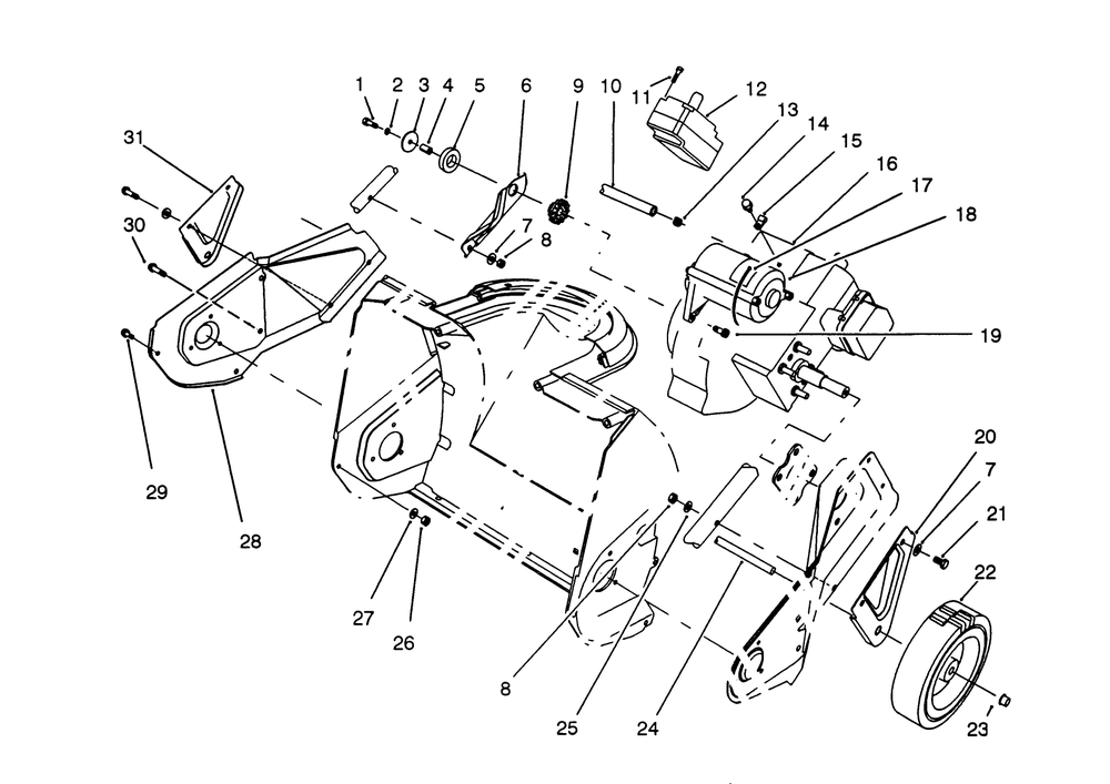 Engine & Wheel Assembly Diagram and Parts List for 38171 3900001 - 3999999 Toro Snow Blower