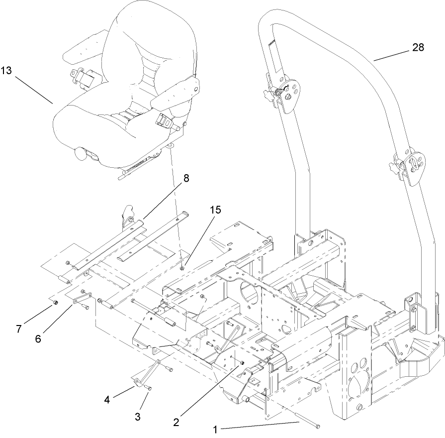 Seat And Roll-Over-Protection-System Assembly Diagram and Parts List for 74268TE (260000001-260999999)(2006) Toro Lawn Mower