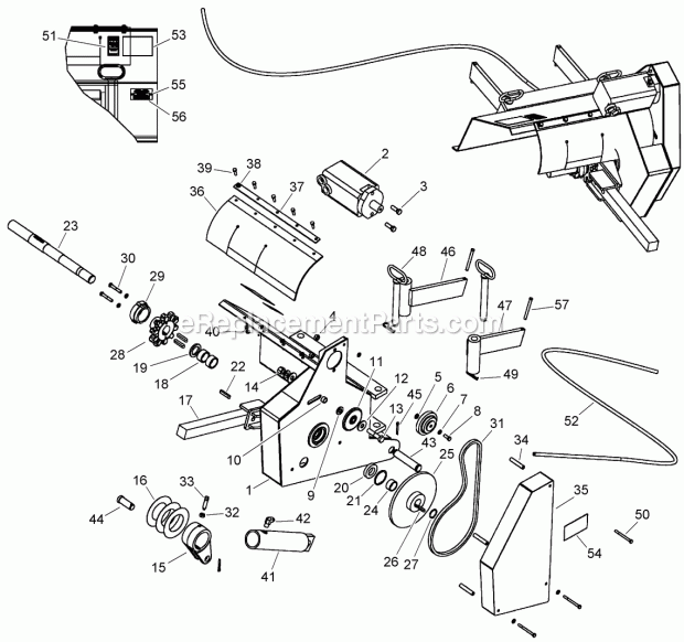 Trencher Frame, Drive Line And Mounting Assem Diagram and Parts List for 2011  Toro Lawn Tractor Accessories