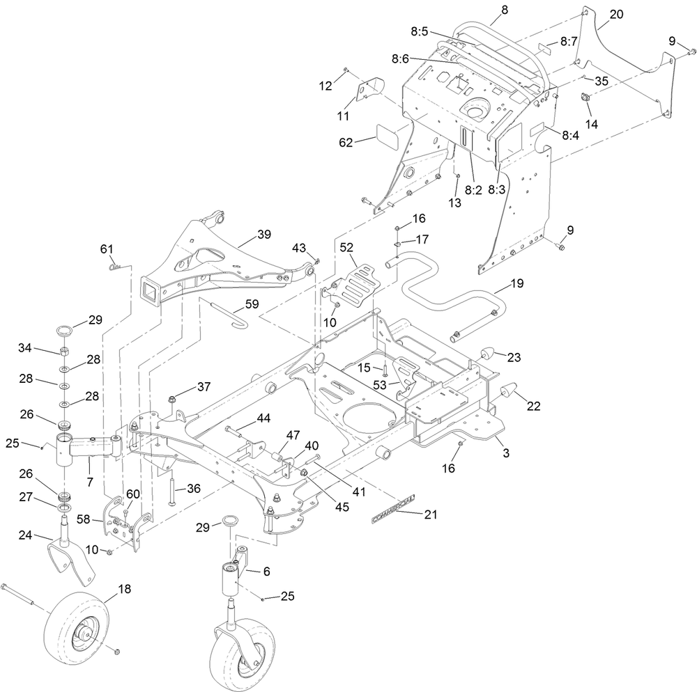 Frame Assembly Diagram and Parts List for 74529 (316000001-316999999)(2016) Toro Lawn Mower