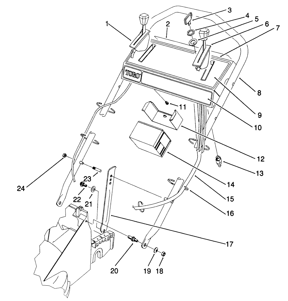 Handle Assembly Diagram and Parts List for 27502 1000001 - 1999999 Toro Lawn Mower