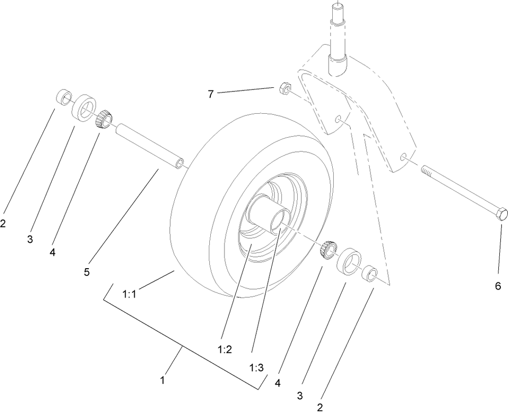 Caster Wheel Assembly Diagram and Parts List for 74416 (260000001-260000300)(2006) Toro Lawn Mower