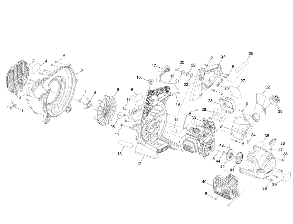 Engine And Housing Assembly Diagram and Parts List for 51988 315000001 - 315999999 Toro Leaf Blower / Vacuum