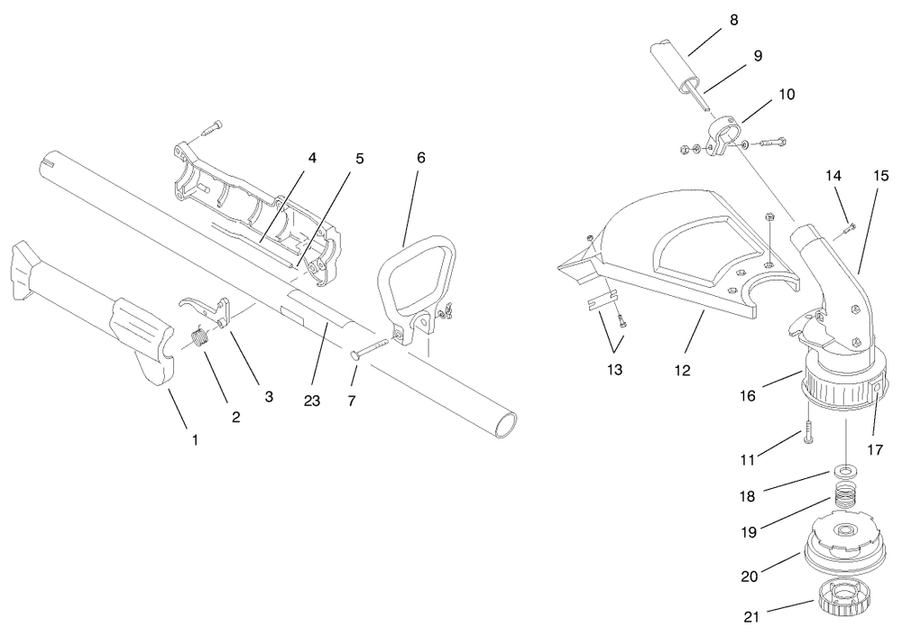 Boom And Trimmer Assembly Diagram and Parts List for 51907 890000001 - 899999999 Toro Trimmer