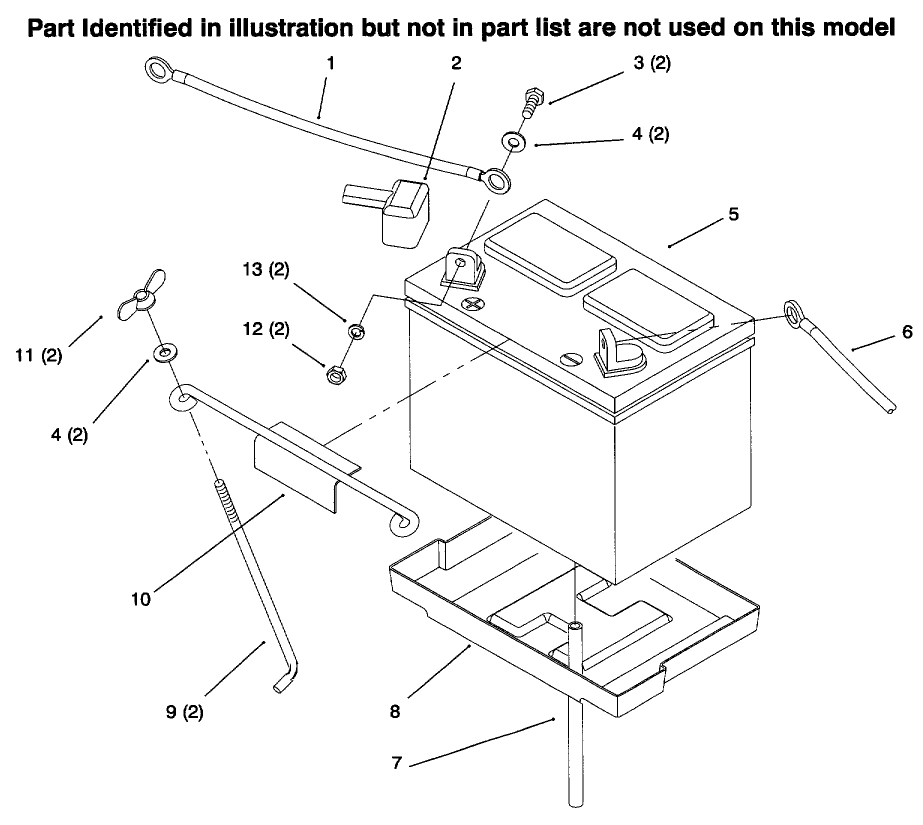 Battery Diagram and Parts List for 73422 6900001 - 6999999 Toro Lawn Tractor