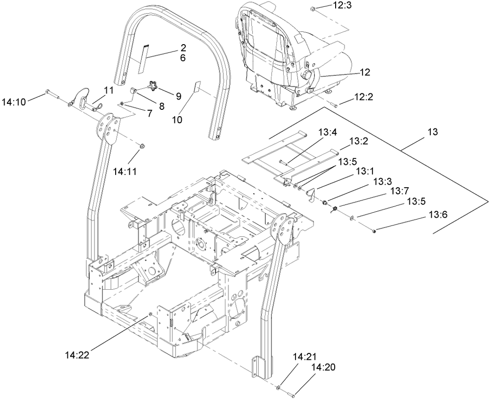 Roll-Over-Protection-System Assembly Diagram and Parts List for 74268 (250000001-250999999)(2005) Toro Lawn Mower