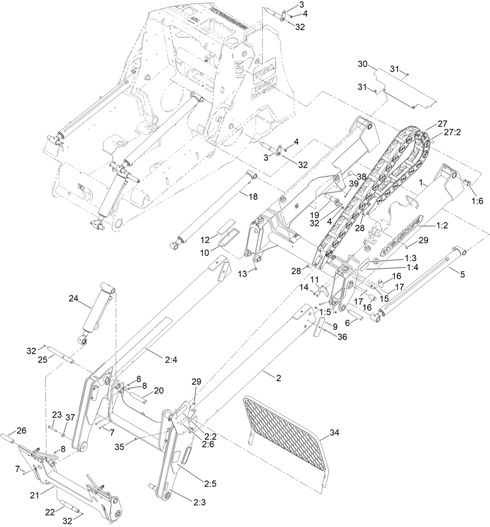 Loader Arm Assembly Diagram and Parts List for 22530 406500000 - 410149999 Toro Lawn Tractor Accessories
