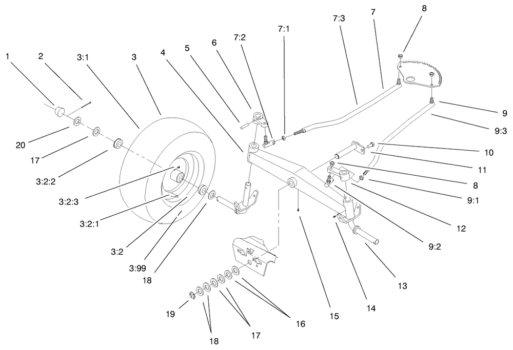 Front Axle Assembly Diagram and Parts List for 72086 9900001 - 9999999 Toro Lawn Tractor