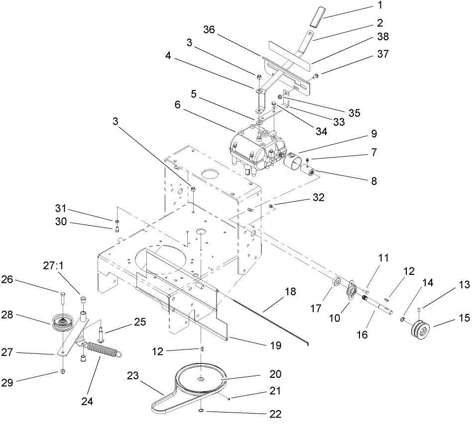 Transmission And Drive System Assembly Diagram and Parts List for 30314TE (260000001-260999999)(2006) Toro Lawn Mower