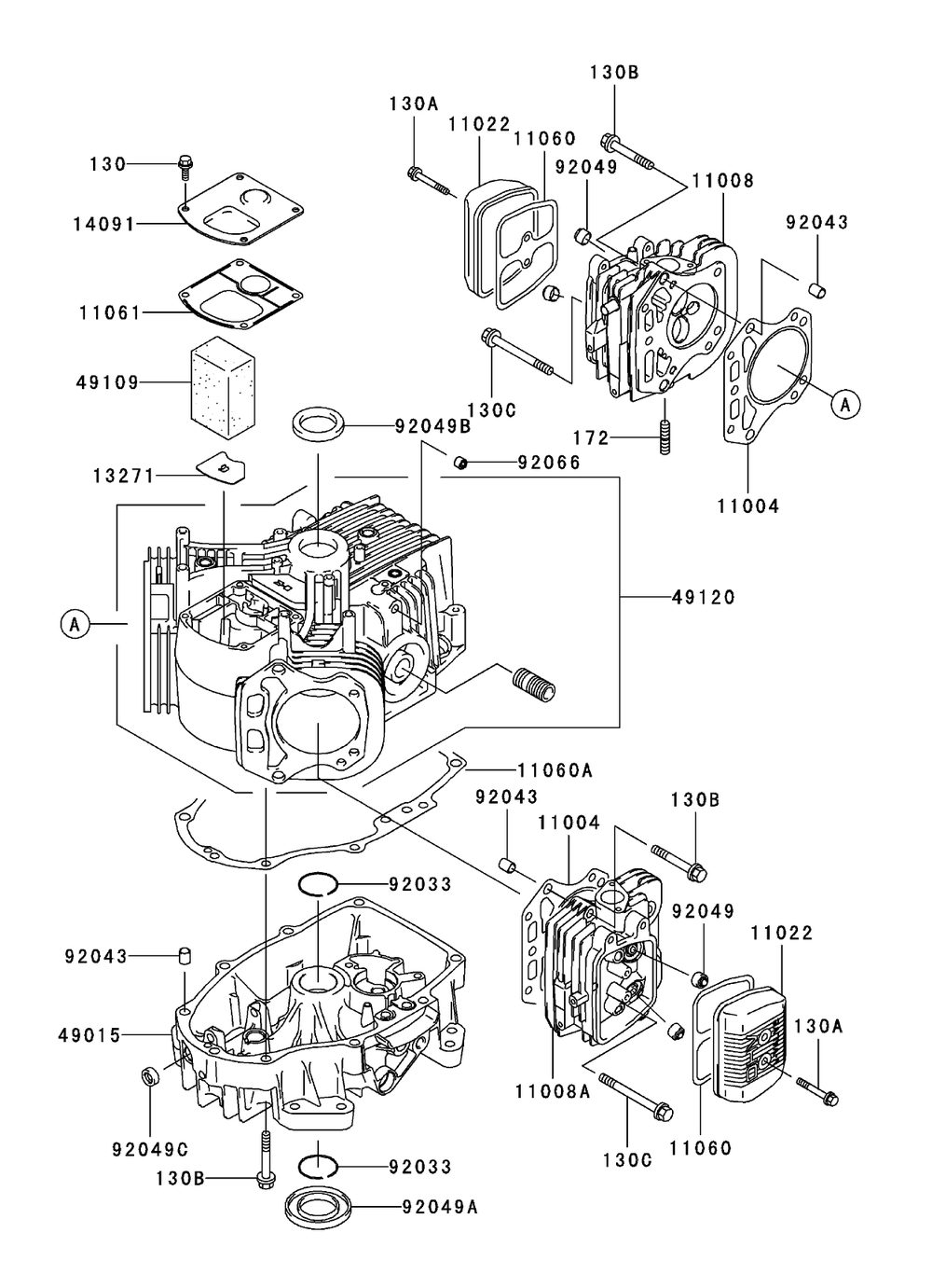 Cylinder And Crankcase Assembly Diagram and Parts List for 74411TE (250000001-250999999)(2005) Toro Lawn Mower