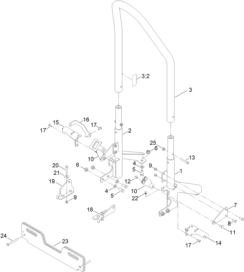 Rops Kit Assembly Diagram and Parts List for 79682 400000000 - 999999999 Toro Lawn Tractor