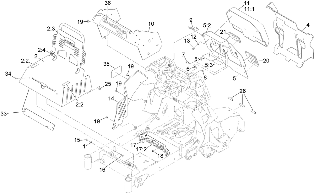 Guarding Assembly Diagram and Parts List for 74532 400000000 - 417099999 Toro Lawn Tractor