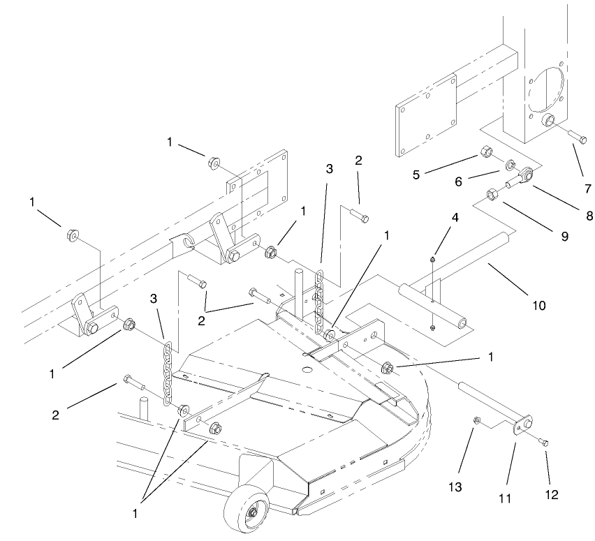 Frame And Deck Assembly Diagram and Parts List for 74209 (0000001-0000999)(2000) Toro Lawn Mower