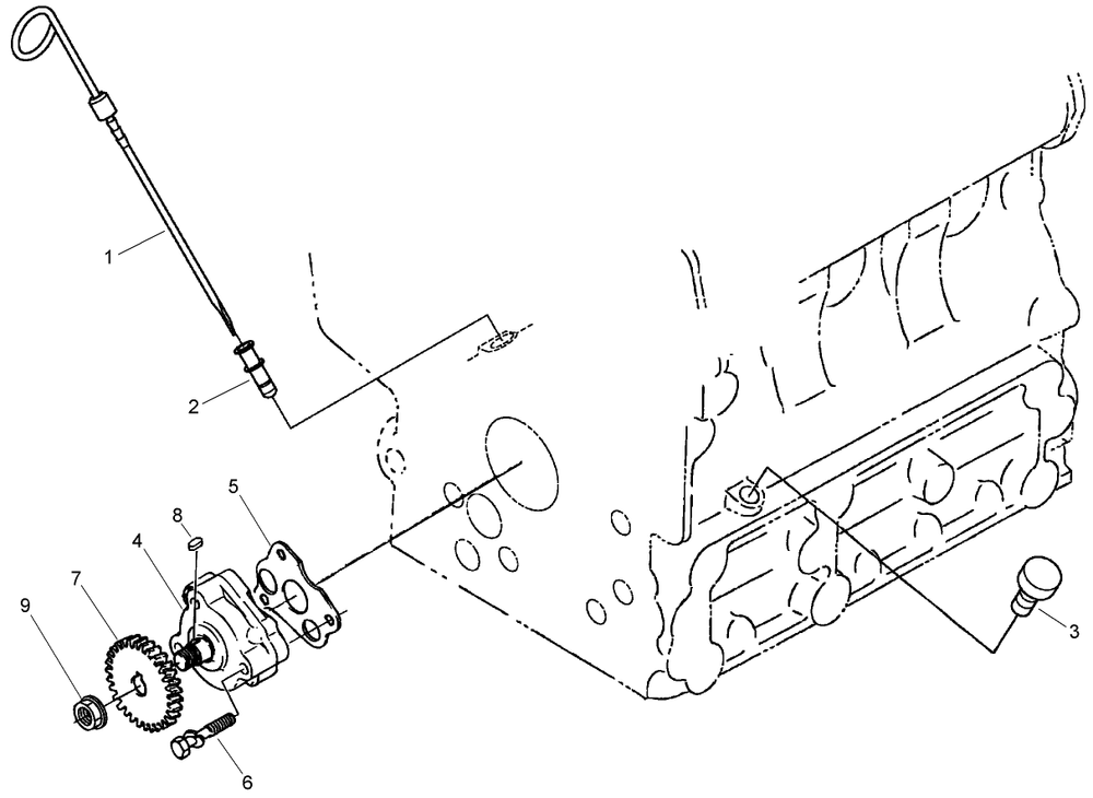Dipstick, Guide And Oil Pump Assembly Diagram and Parts List for 74265TE (270000001-270999999)(2007) Toro Lawn Mower