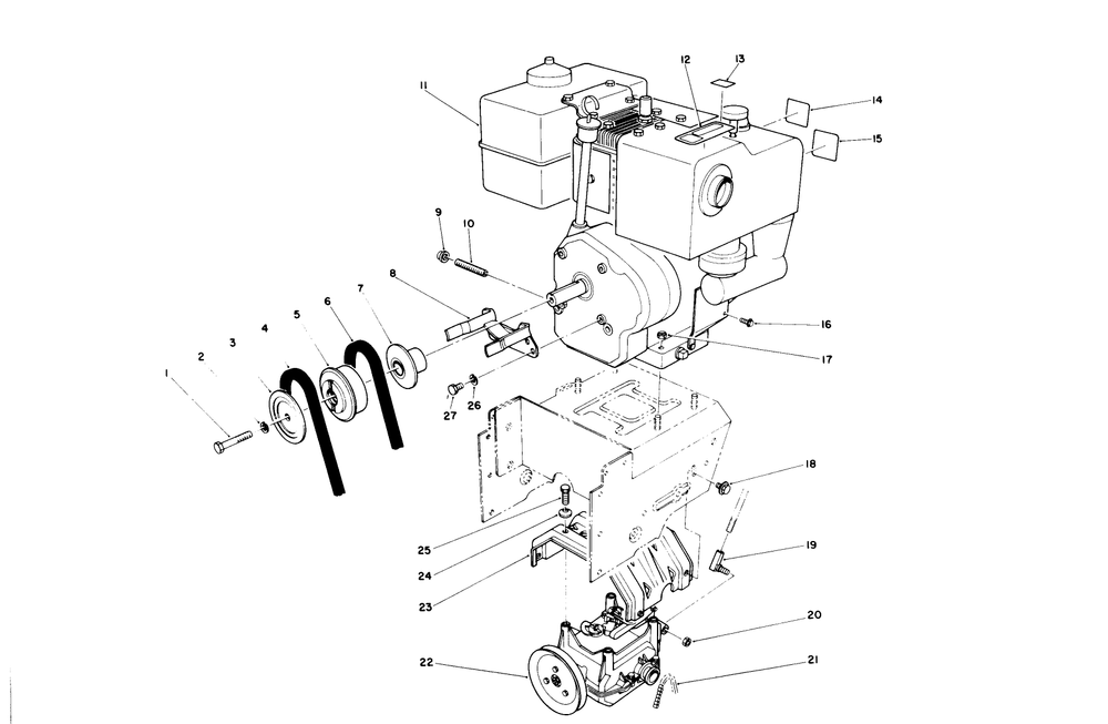Engine Assembly Diagram and Parts List for 38580 0000001 - 0999999 Toro Snow Blower